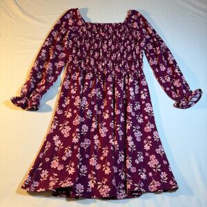 Btween Size 6 Girls Smocked Floral Dress Purple Lightweight Casual Spring Summe